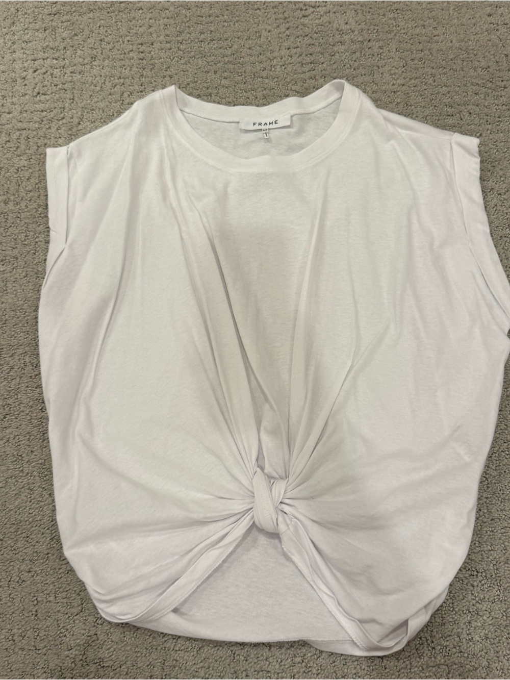 Frame Denim White Knot-Front Sleeveless Top